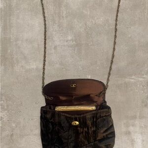 Vintage Morris Lewis Velvet Evening Bag Chain Strap Brown Purse